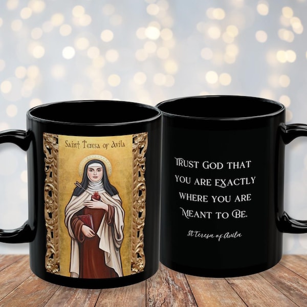 Tazza da caffè di Santa Teresa d'Avila con citazioni - Tazza di Santa Teresa - Tazza dei santi cattolici - Tazza di arte sacra della fede cattolica tradizionale - 2 opzioni