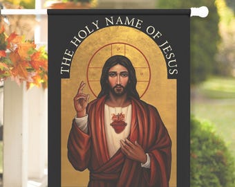 Sacred Heart of Jesus Garden Flag - Catholic House Flag - Catholic Sacred Art Christ Icon Banner - January Devotions - Catholic Gift Idea