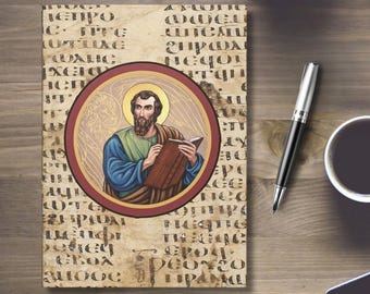 St Mark Sacred Art Bible Study Journal - Christian Devotional or Prayer Notebook with Coptic Text Image - Catholic Gift