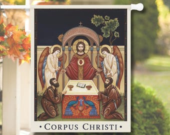 Corpus Christi House Flag - The Communion of the Apostles - Traditional Catholic Solemnity Sacred Art Banner - Jesus Garden + Home Flag