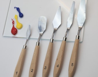 Juego de espátulas con mango de madera: herramientas para pintar al óleo y acrílico