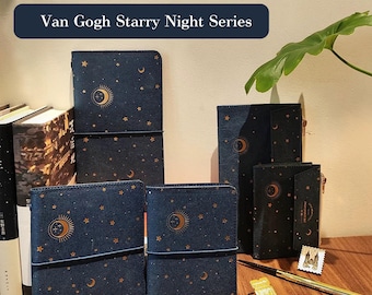 Van Gogh Starry Night Leather Travel Journal: Refillable Planner & Pouch