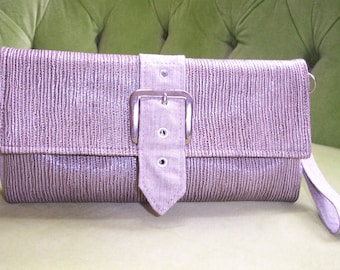 Buckled Grasscloth and Linen Clutch