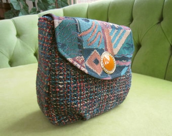 Purple and Teal Purse with Geometric Tapestry