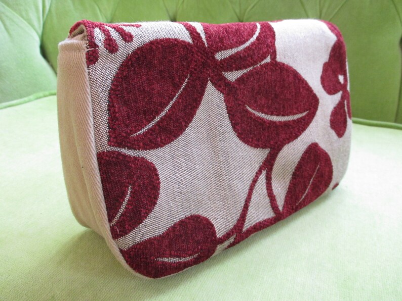 Tan Denim Purse or Clutch with Red Flowers image 2