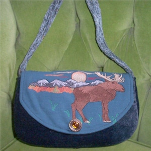 Teal Purse with Embroidered Moose