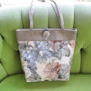 Taupe Grapes and Flowers Tote