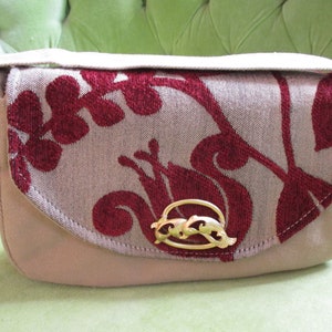 Tan Denim Purse or Clutch with Red Flowers image 3