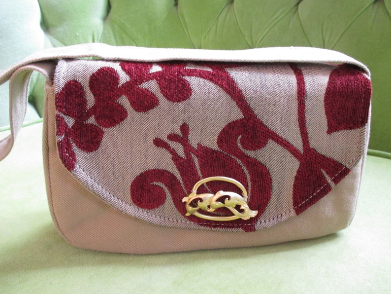 Tan Denim Purse or Clutch with Red Flowers image 3