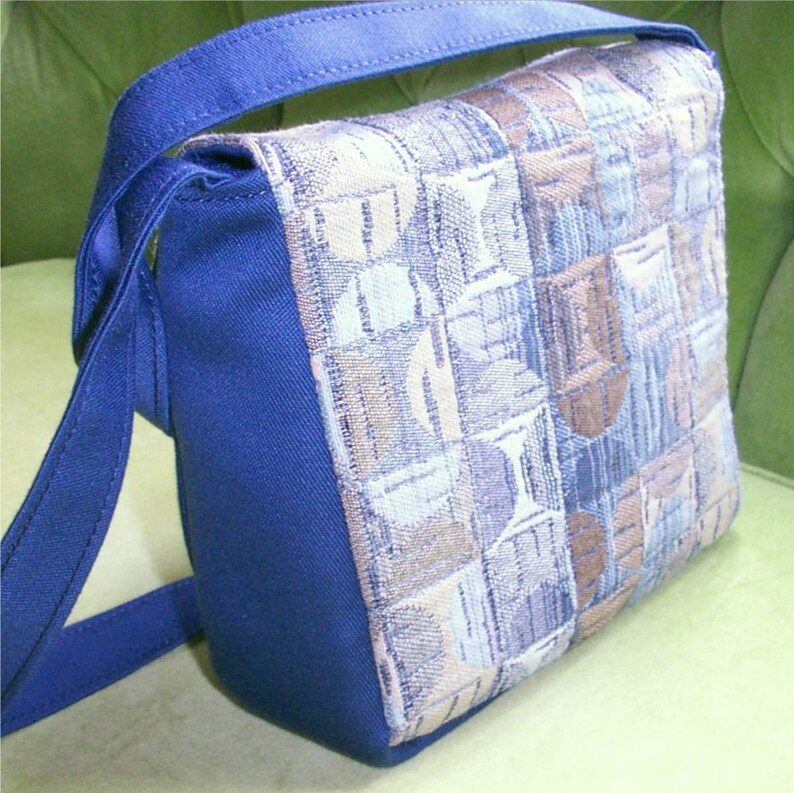 Blue Fabric Bag or Purse with Ceramic Lady Pin image 2