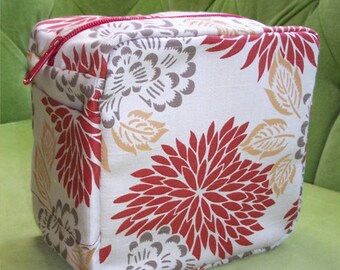 Red Floral Fabric Cosmetic Bag