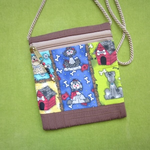 Zippered Pouch in Light Brown with Dog Cartoons
