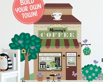 Coffee Shop - Kids Fabric Wall Decal - Happy Town Pretend Play - Personalized Playroom Decor