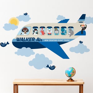 Jumbo Jet Airplane BOY Fabric Wall Decal, Animal Passenger Airliner, Personalized Name, Baby Nursery Kids Reusable Coconut (off-white)