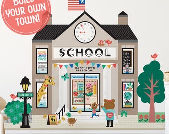 Vinilo decorativo de tela para pared - Escuela - Juego de simulación Happy Town - Personalizado (M, L, XL)