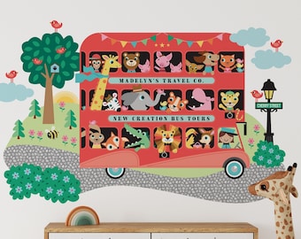 Animal Zoo London Bus Fabric Wall Decal, Personalized GIRL Driver