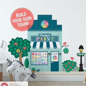 Paint Store Fabric Wall Decal, Personalized Kids Happy Town City ...