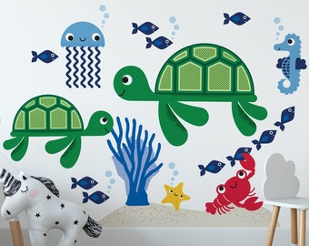 Sea Turtle & Ocean Friends Fabric Wall Decal, Under the Sea Nursery, Underwater Beach Baby