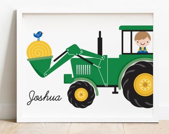 Tractor Boy Nursery Art Print with Personalized Name
