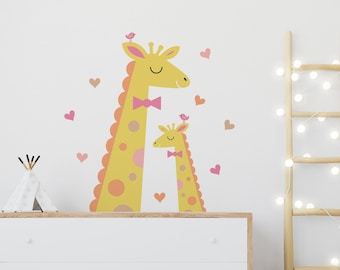 Giraffe Heads Fabric Wall Decals - Mommy Baby Jungle Love, Safari Nursery, Kids Room Decor