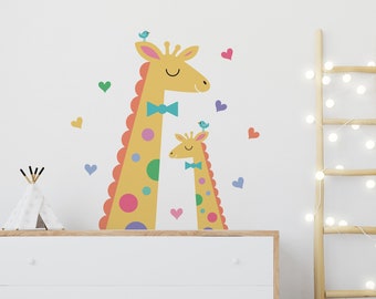 Rainbow Giraffe Heads Fabric Wall Decals - Mommy Baby Jungle Love, Safari Nursery, Kids Room Decor