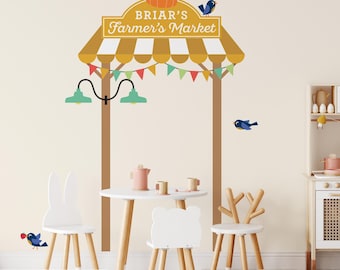 Puesto de toldo para mercado de agricultores - Vinilo decorativo de tela para pared - Fondo de juego de simulación XL - Personalizado