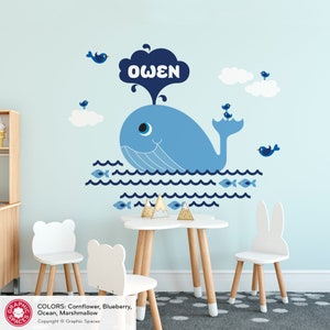 Whale Fabric Wall Decal: Personalized Name Ocean Nursery Reusable image 3