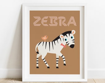 Zebra Nursery Art Print, Kids Jungle Safari Animal Poster