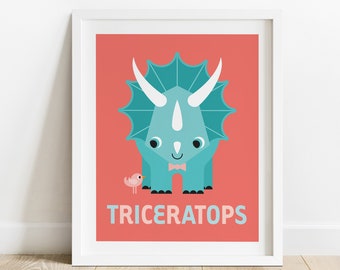 Dinosaur Nursery Art Print, Kids Triceratops Poster