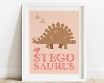 Dinosaur Nursery Art Print, Kids Stegosaurus Poster