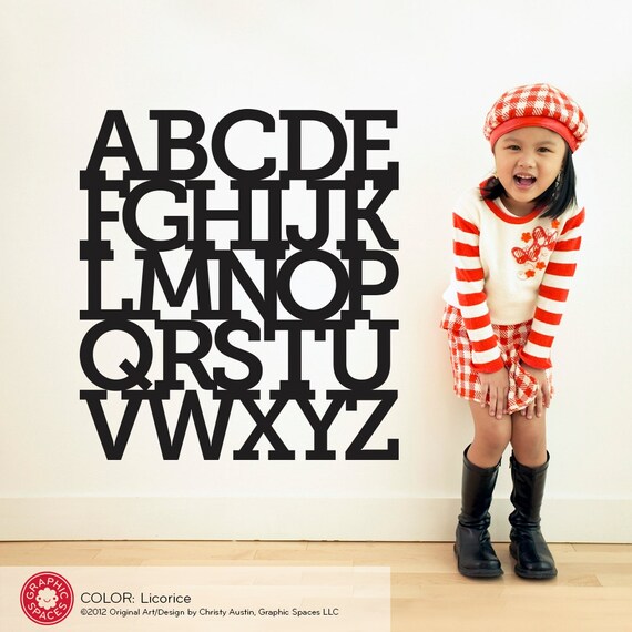 Alphabet Letter Wall Decal Typography Block ABC Nursery Kids Etsy