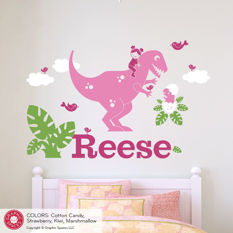 TRex Dinosaur Wall Decal Girl Name Personalized Cute Dino Etsy