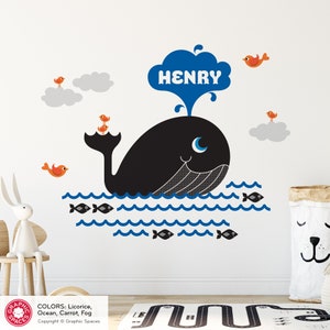 Whale Fabric Wall Decal: Personalized Name Ocean Nursery Reusable image 2