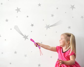 Star Fabric Wall Decals Outer Space Nursery Kids Star Wall Stickers (Pack of 85) - Reusable