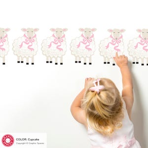 Sheep Scatter Fabric Wall Decal, Baby Farm Nursery Decor - Repeat Animal Border Pattern, Reusable