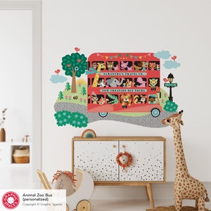 Animal Zoo London Bus Fabric Wall Decal, Personalized GIRL Driver image 3