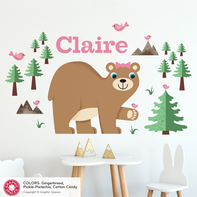Happy Bear Nursery Fabric Wall Decal, Kids Personalized Name, Reusable image 6