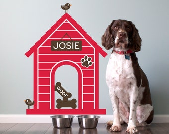 Dog House Fabric Wall Decal: Peel & Stick Personalized Pet Name Room Sign Puppy Decor Kids Dog Theme Room Modern Indoor