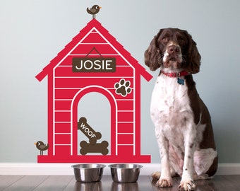 Dog House FABRIC Wall Decal: Peel & Stick Personalized Pet Name Room Sign Puppy Decor Kids Dog Theme Room Modern Indoor