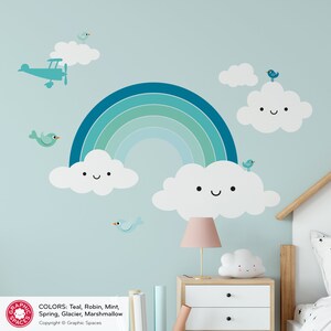 Happy Rainbow Name Fabric Wall Decal: Personalized Baby Nursery Kids Kawaii Rainbow Wall Sticker REUSABLE image 7