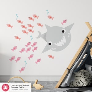 Happy Shark & Fish Fabric Wall Decals: Ocean Sea Life Underwater Nursery REUSABLE image 2