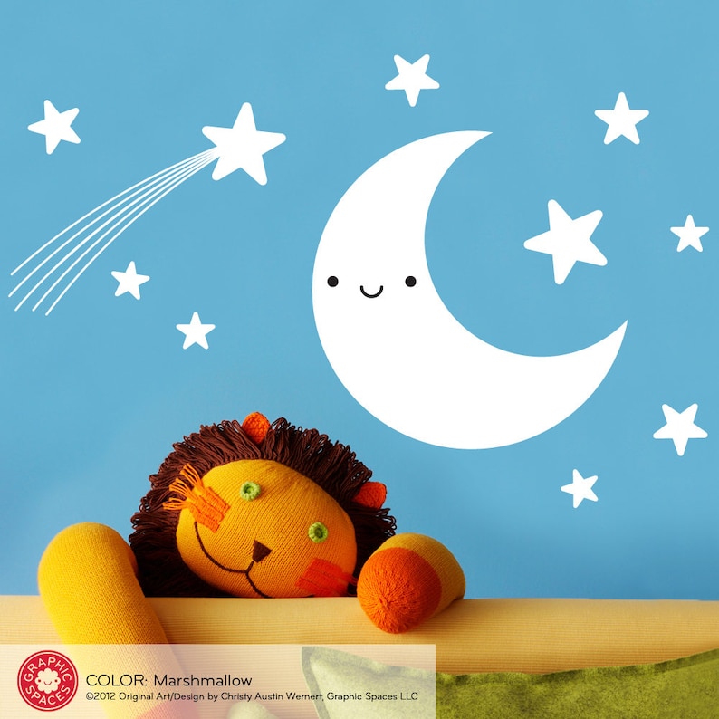 happy moon stars wall decal sticker baby nursery kids etsy