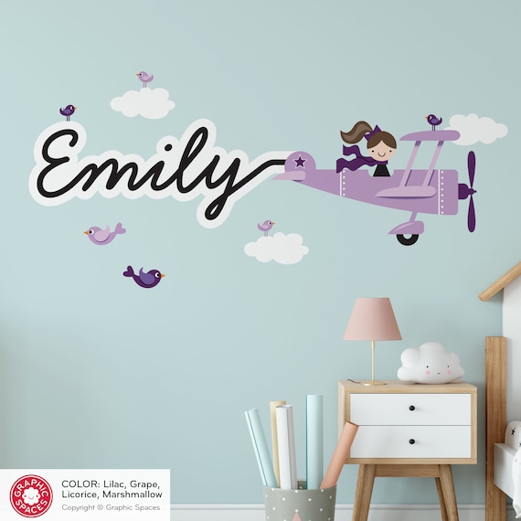 Airplane Girl Name Fabric Wall Decal Personalized Skywriter Etsy