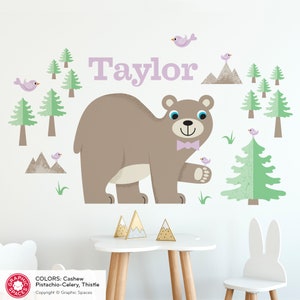 Happy Bear Nursery Fabric Wall Decal, Kids Personalized Name, Reusable image 5