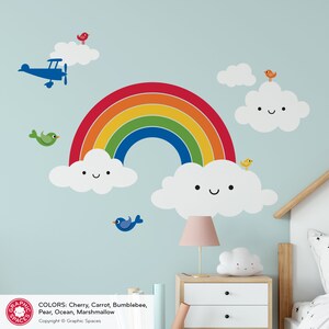 Happy Rainbow Name Fabric Wall Decal: Personalized Baby Nursery Kids Kawaii Rainbow Wall Sticker REUSABLE image 3