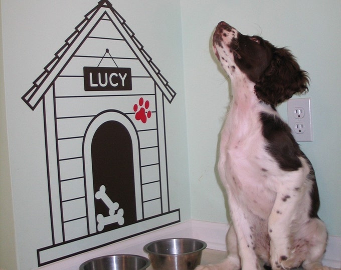 Dog House Vinyl Wall Decal personalized, Open Design, Small Etsy