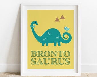 Dinosaur Nursery Art Print, Kids Baby Brontosaurus Poster