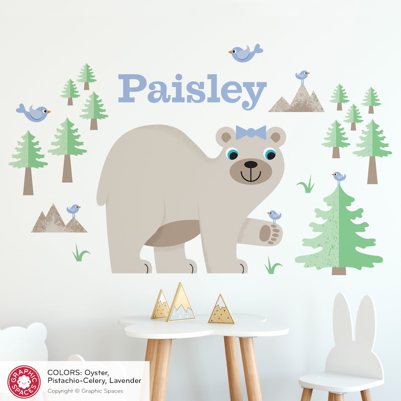 Happy Bear Nursery Fabric Wall Decal, Kids Personalized Name, Reusable image 8