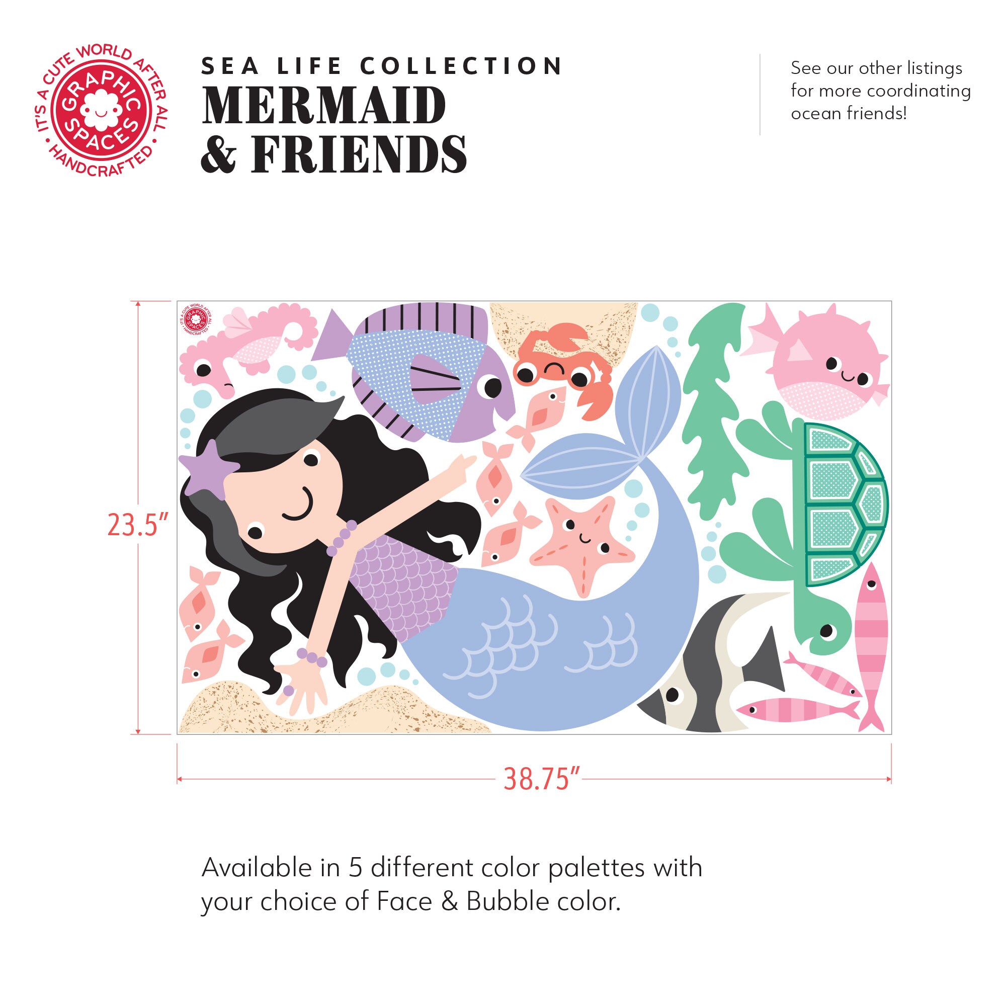 Mermaid Fabric Wall Decal & Ocean Friends, Kids Under the Sea Baby ...