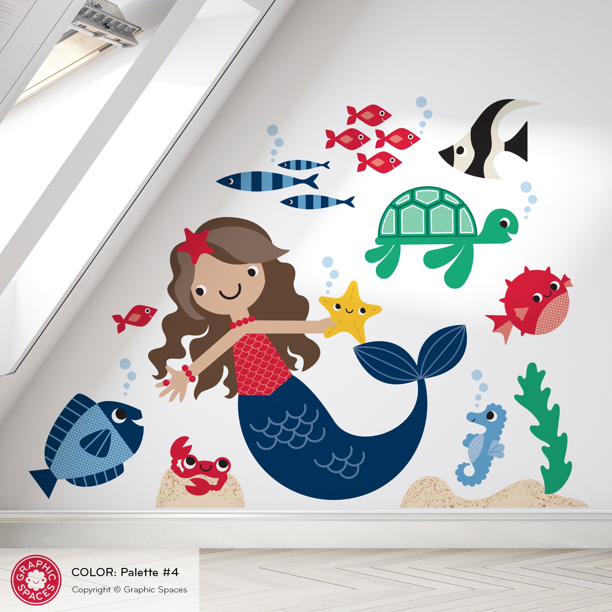 Mermaid Fabric Wall Decal & Ocean Friends, Kids Under the Sea Baby ...